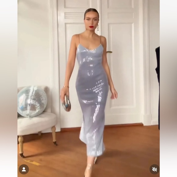 Zara Silver OMBRE Sequin Midi Dress Open Back spaghetti straps Slit size XS NWT - Picture 1 of 16